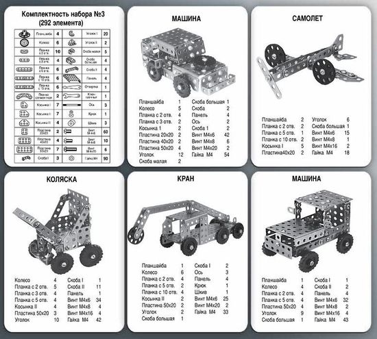 Конструктор металлический для уроков труда №3 292 детали