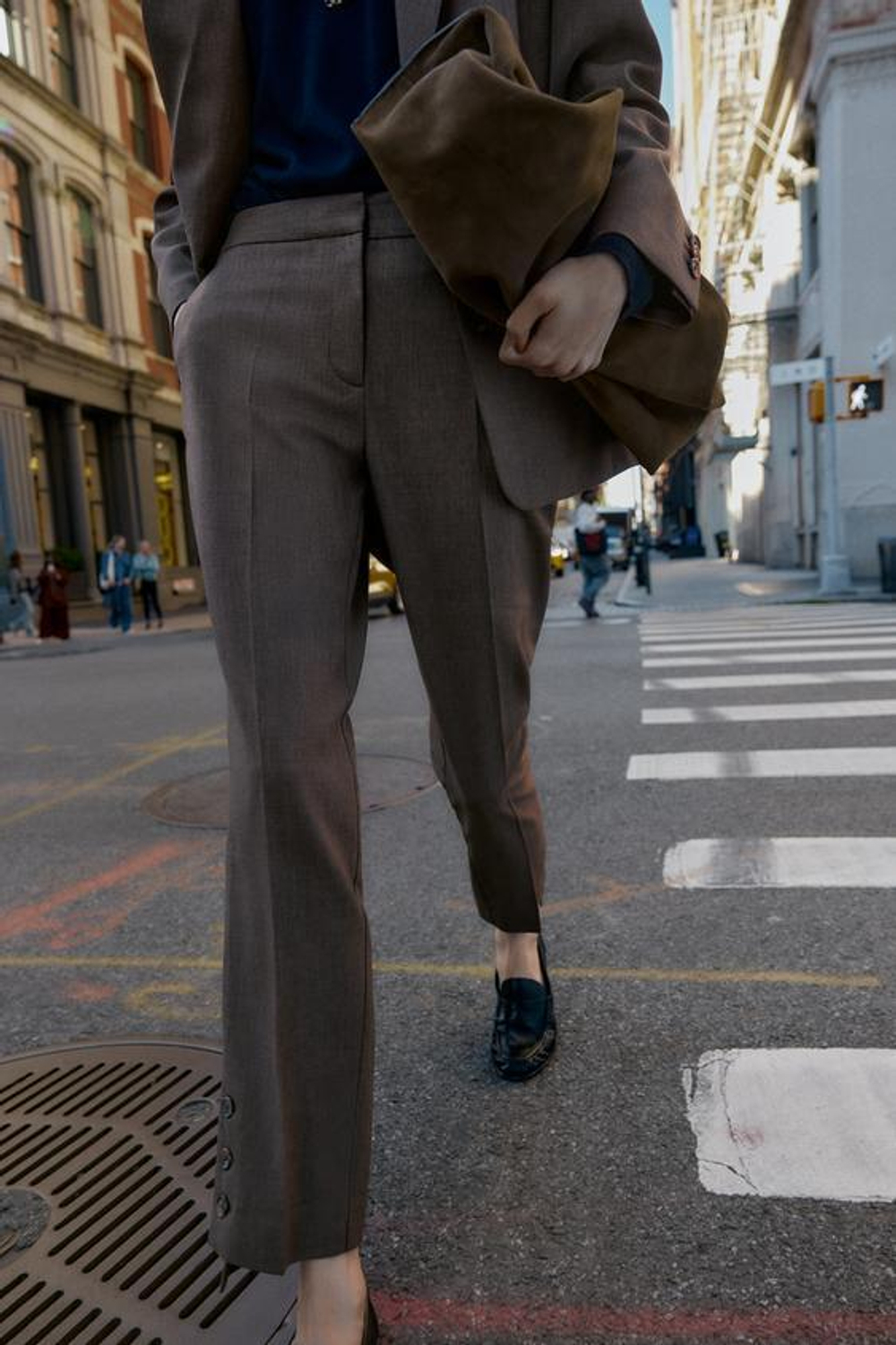 ZARA БРЮКИ С ПУГОВИЦАМИ СНИЗУ, КОРИЧНЕВЫЙ