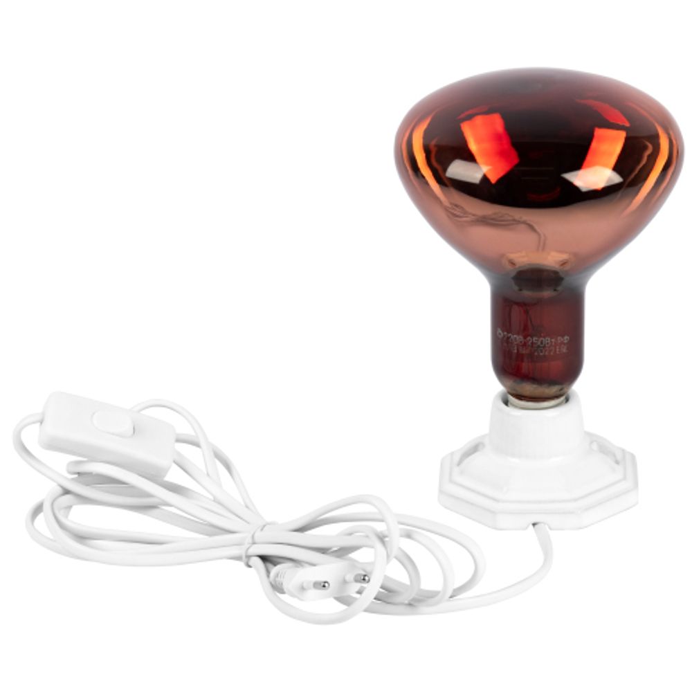 Светильник для инфракрасной лампы ЭРА FITO-Holder-CAP-light 3 м патрон-основание керамический с кабелем и цоколем Е27 | Светильники для растений