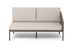 "Канны" левый модуль плетеный из роупа, каркас алюминий коричневый (RAL8016) муар, роуп коричневый круглый, ткань бежевая 035