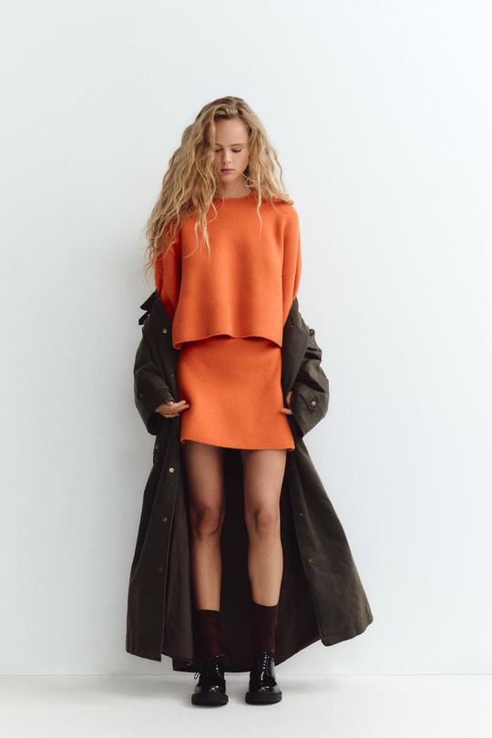 ZARA ОДНОТОННЫЙ СВИТЕР, ОРАНЖЕВЫЙ