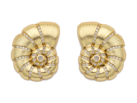 Серьги "Ракушка аммонита" со стразами, 32мм