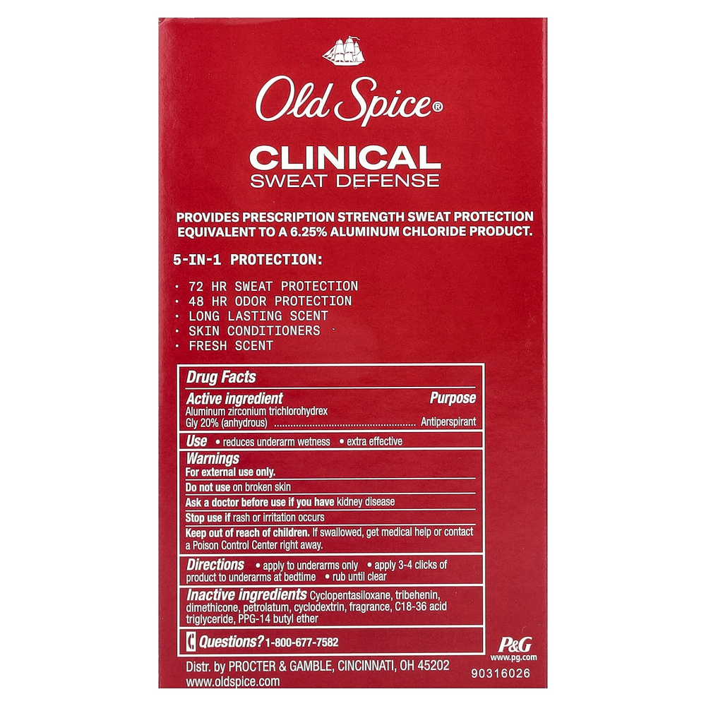 Old Spice, Clinical Sweat Defense, антиперспирант / дезодорант, для укрепления духа, 48 г (1,7 унции)