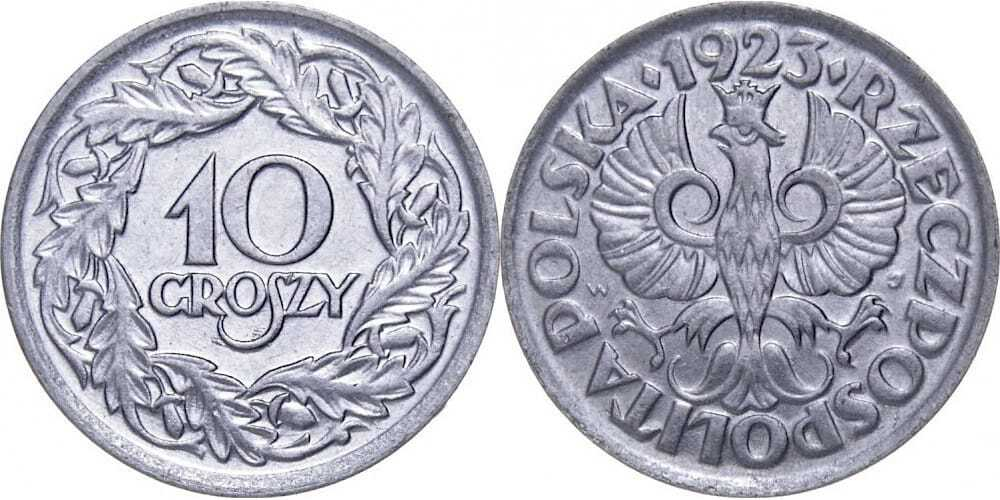 Польша 10 грошей, 1923 Герб, Никель XF