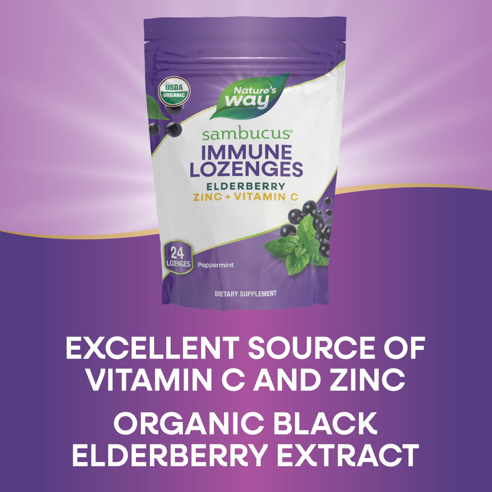 Nature's Way, Sambucus®, леденцы для иммунитета, бузина, цинк и витамин C, перечная мята, 24 пастилки