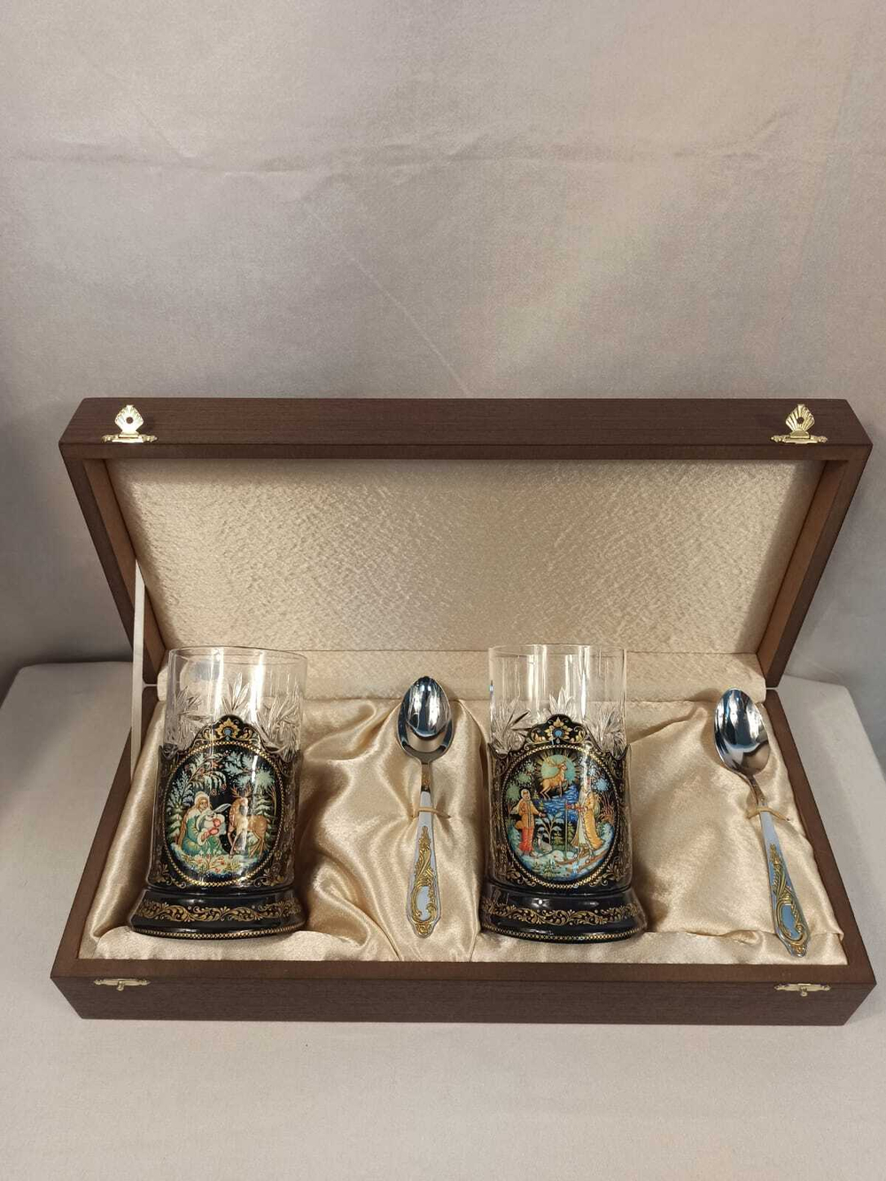 Чайный набор подстаканников (Ручная роспись Палех) №10