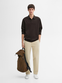 Massimo Dutti Свитер поло из хлопкового трикотажа, коричневый