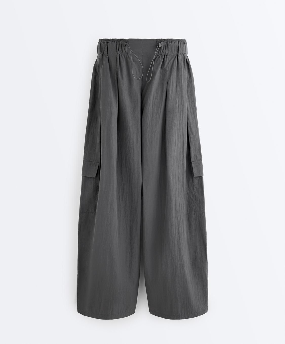 Oysho Водоотталкивающие нейлоновые брюки-карго, асфальтовый