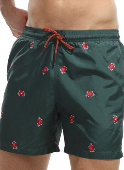 Изумрудные пляжные шорты с принтом в виде крабов (Размер: XXL) (Цвет: изумрудный)