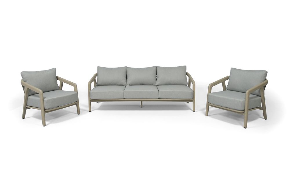 "Брюссель" лаунж-зона из искусственного ротанга на 5 персон, цвет серый, каркас под дерево (холодно-бежевый)