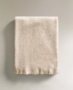 ZARA HOME ПЛЕД С БАХРОМОЙ, ЭКРЮ