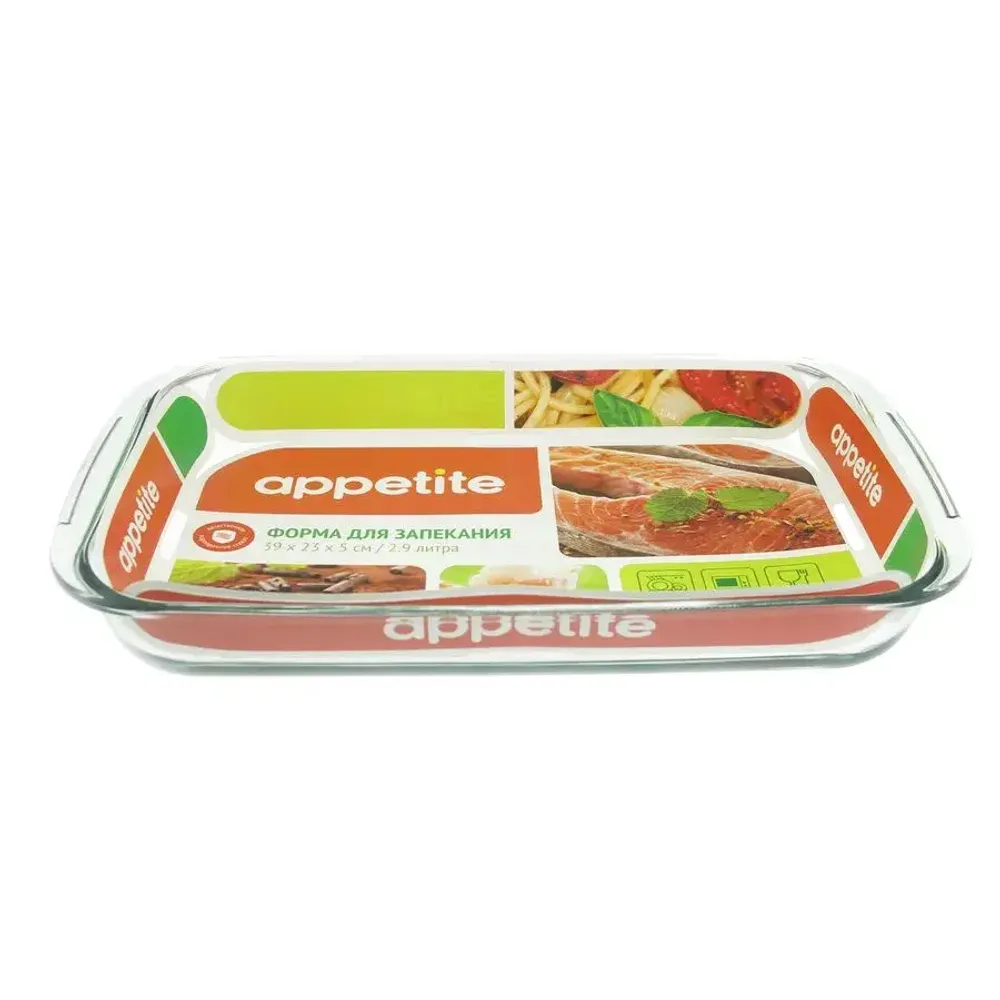 Форма стеклянная прямоугольная 39x23x5см,9л ТМ Appetite