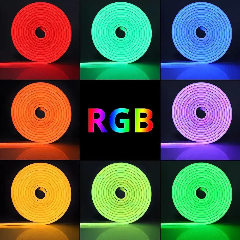 Неоновая лента RGB, 12 В, IP67, 20 метров, силиконовый корпус, синхронизация музыки, подходит для праздничных расцветок