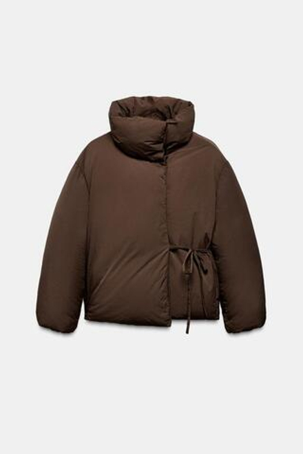 ZARA КОРОТКИЙ СТЕГАНЫЙ АНОРАК WATER AND WIND PROTECTION, ТЕМНО-КОРИЧНЕВЫЙ