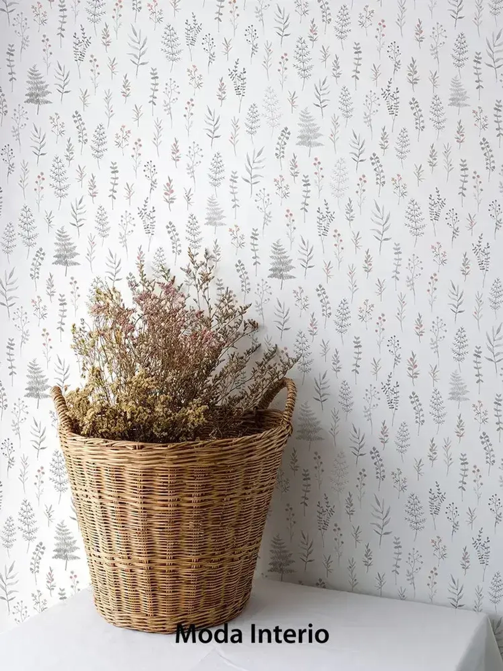 Обои виниловые на флизелиновой основе Provance (Moda Interio), прованс веточки серые, для спальни, метровые