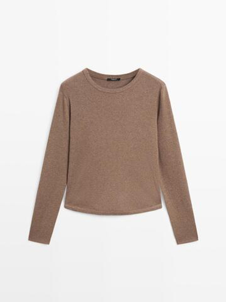 Massimo Dutti Футболка с закругленными краями и длинными рукавами, норка
