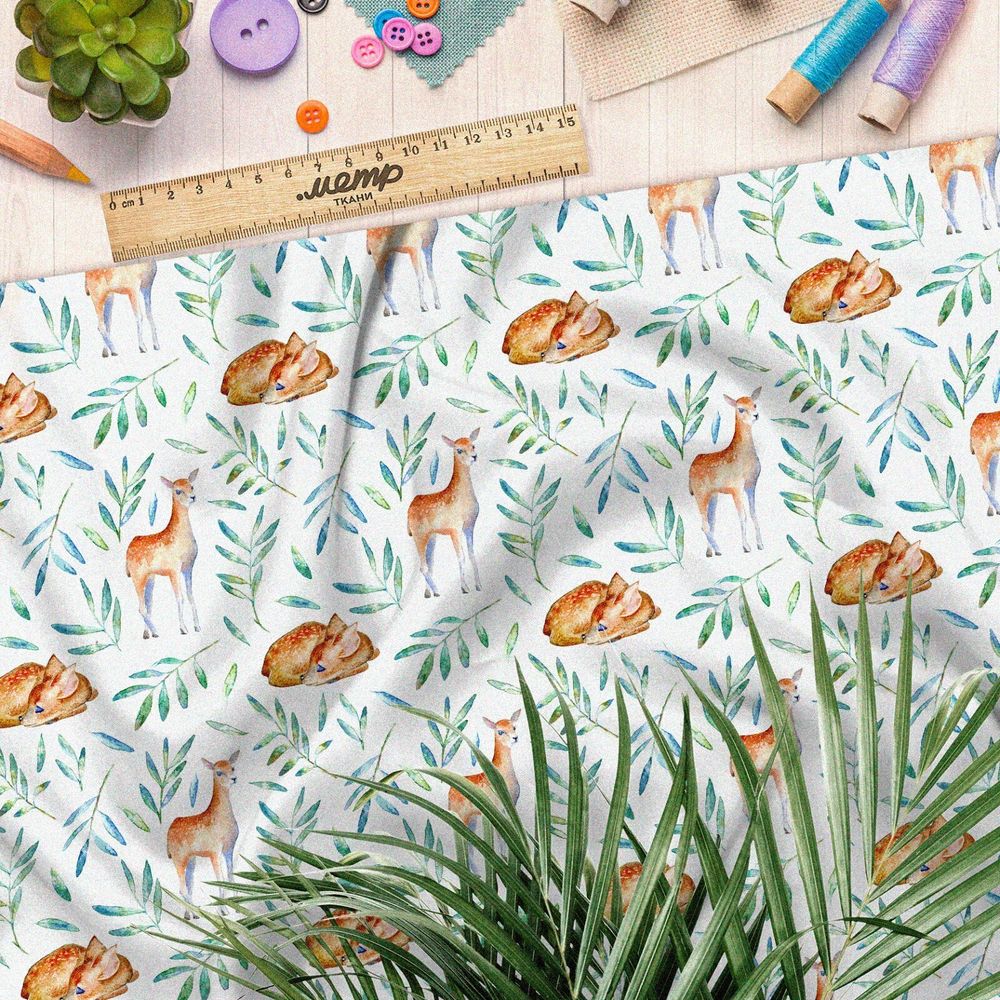 Ткань футер 2-х нитка акварельные оленята