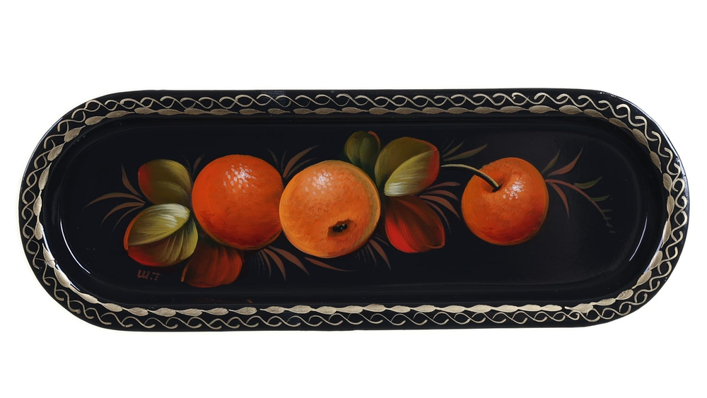 Жостовский поднос декоративный, размер 21х8 см (A4), металлический