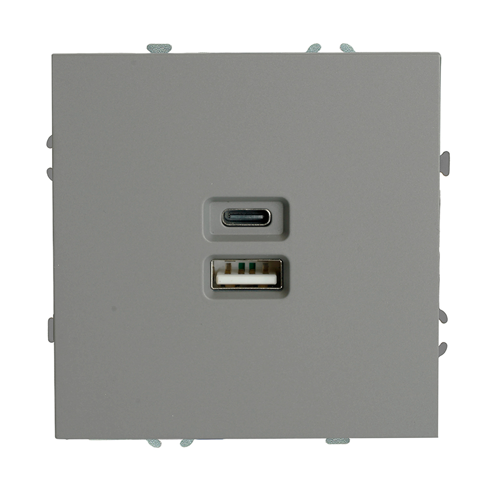 Розетка 2-местная USB + Type C (механизм), STEKKER, 250В, 20W, серия Эмили, RST10-5115-10, платиново-серый, soft touch 49957