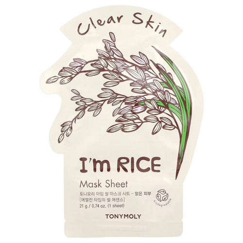 TonyMoly, I'm Rice, тканевая маска для чистой кожи, 1 шт., 21 г (0,74 унции)
