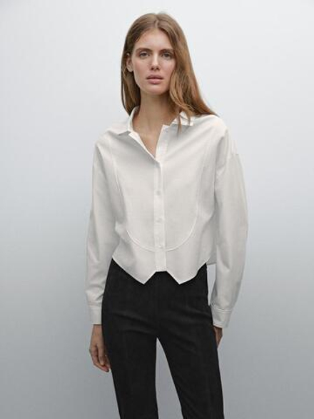 Massimo Dutti Укороченная рубашка с декоративной деталью на груди, белый