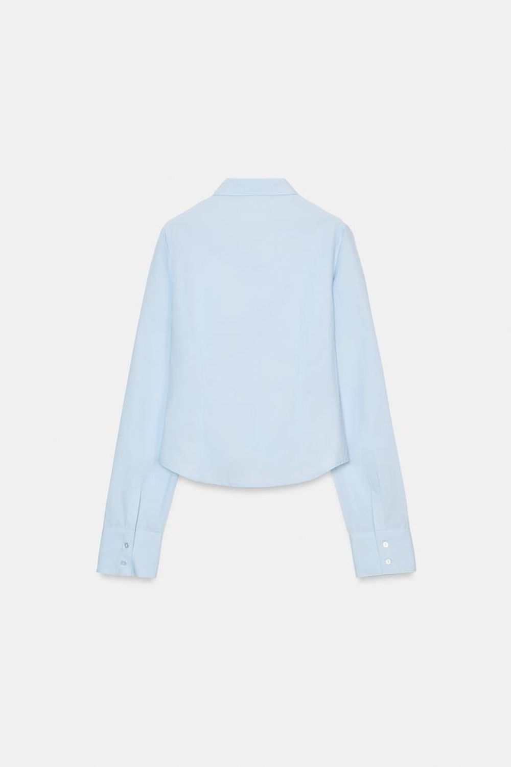 ZARA РУБАШКА ИЗ ПОПЛИНА С ЭЛАСТИЧНЫМИ СБОРКАМИ, НЕБЕСНО-ГОЛУБОЙ