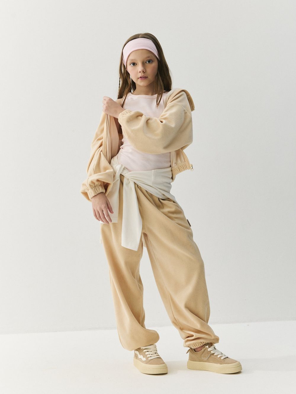 Джоггеры оверсайз велюровые "Беж" 7+