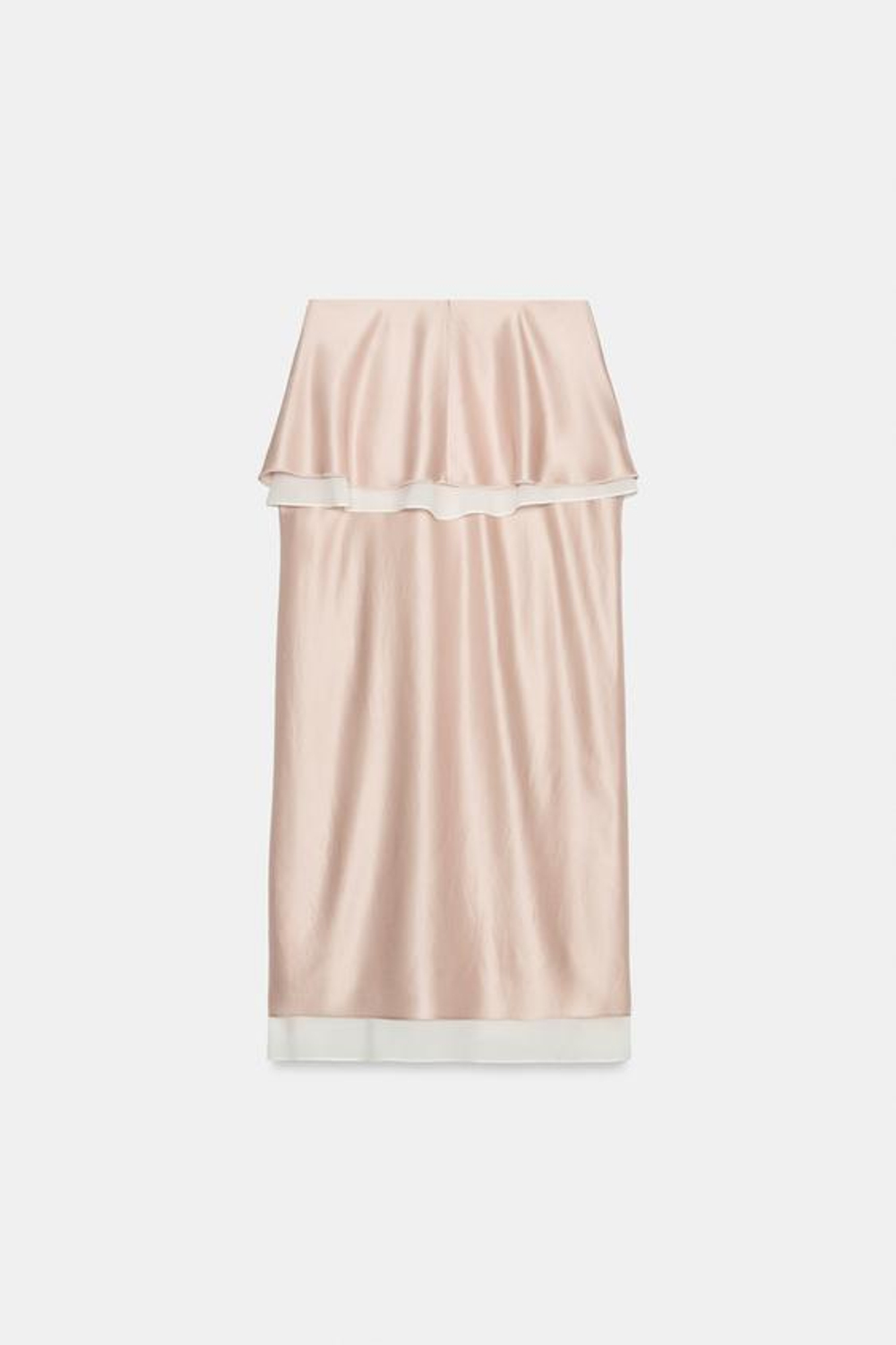 ZARA АТЛАСНАЯ СТРУЯЩАЯСЯ ЮБКА — ZW COLLECTION, ТЕЛЕСНО-РОЗОВЫЙ