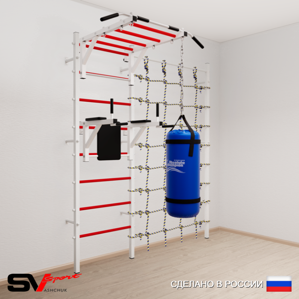 Шведская стенка Sv Sport 52230 (Турник рукоход/Брусья/Цепь/Мешок 30кг/Канатный лаз)