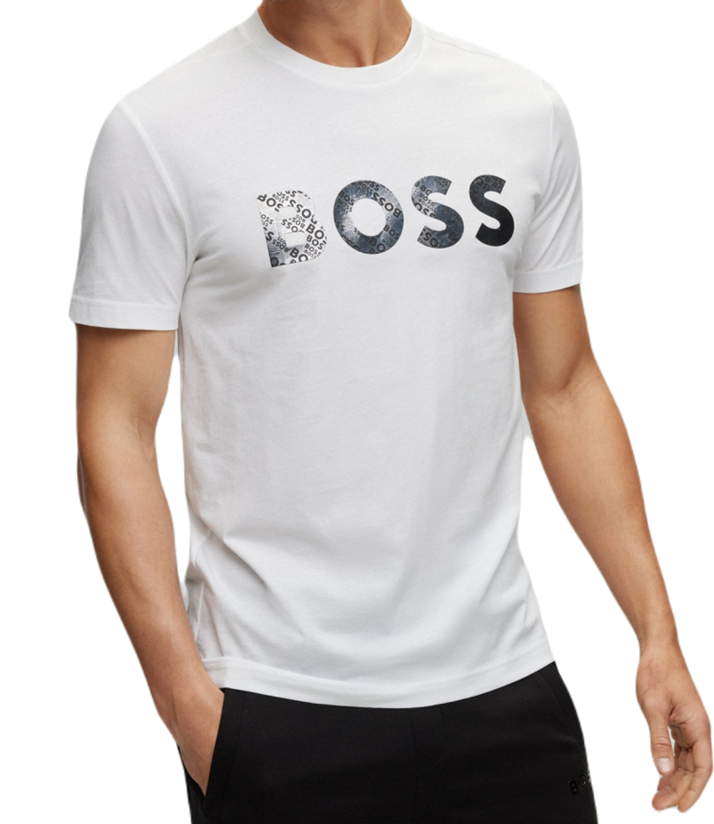 Мужская теннисная футболка BOSS x Matteo Berrettini Cotton-Jersey T-Shirt With Foil-Print Logo - white