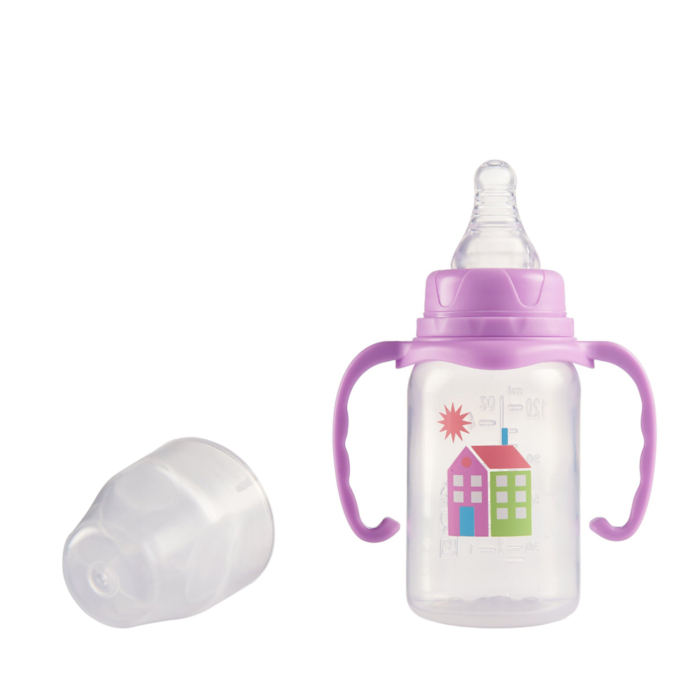 Бутылочка с ручками с силиконовой соской со средним потоком ПОМА 140 мл. с 4 месяцев, фиолетовый