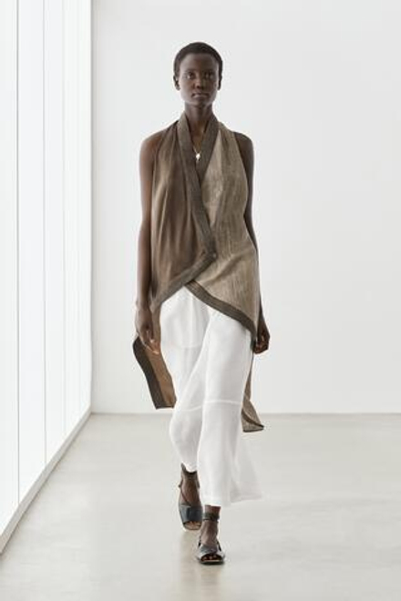 Massimo Dutti Струящийся топ с запахом и вставками из комбинированной ткани, коричневый