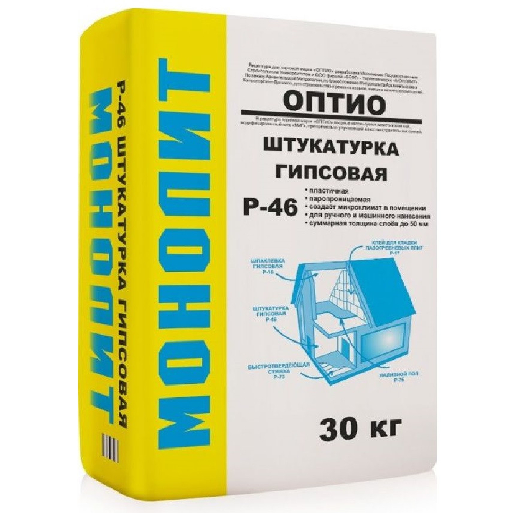 Штукатурка гипсовая Монолит Оптио Р-46 облегченная 30 кг