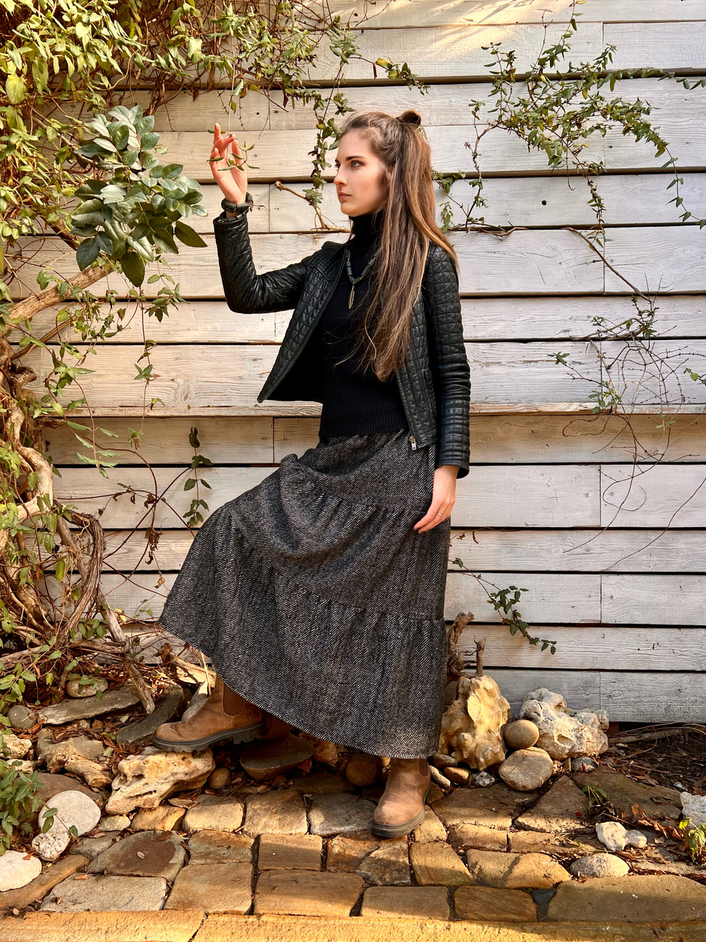 Длинная шерстяная юбка (темно-серый)