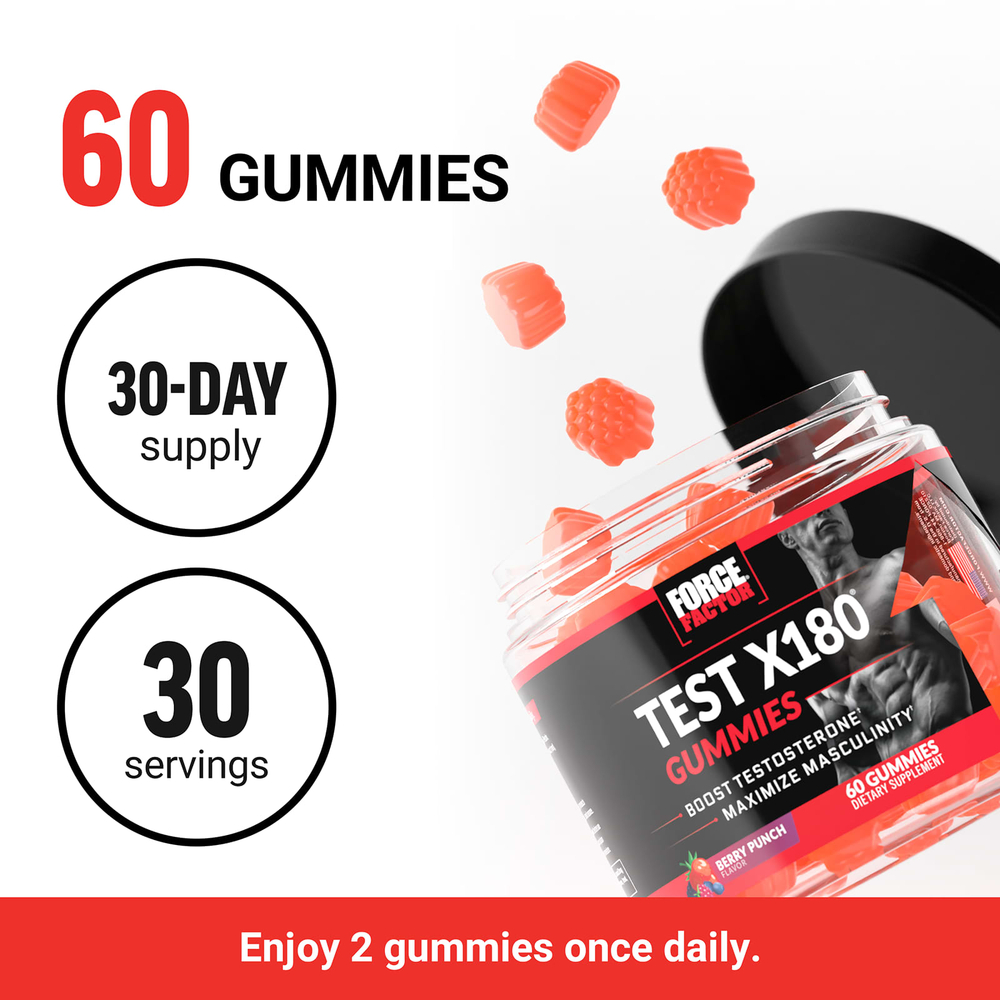 Force Factor, Test X180®, жевательные мармеладки, ягодный пунш, 60 жевательных таблеток