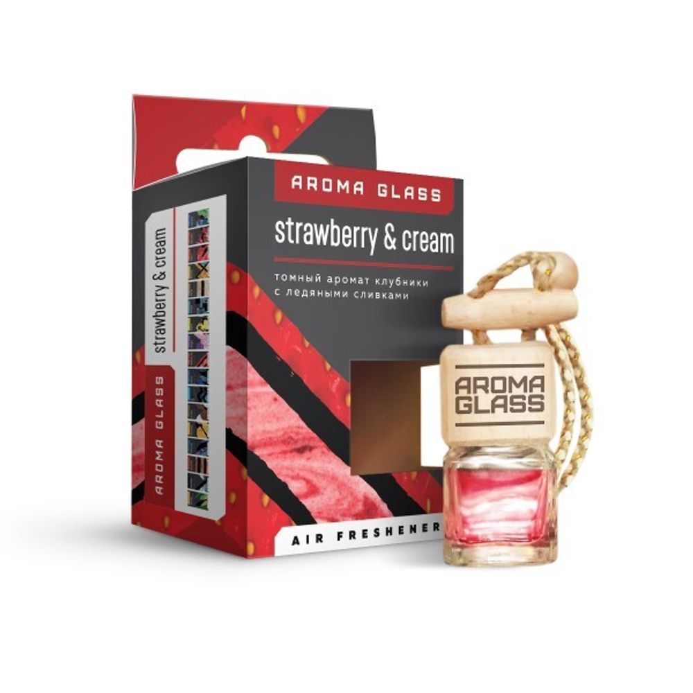 Ароматизатор подвесной  Aroma Glass  Strawberry&amp;Cream (аромат клубники с ледяными сливками) (FOUETTE)