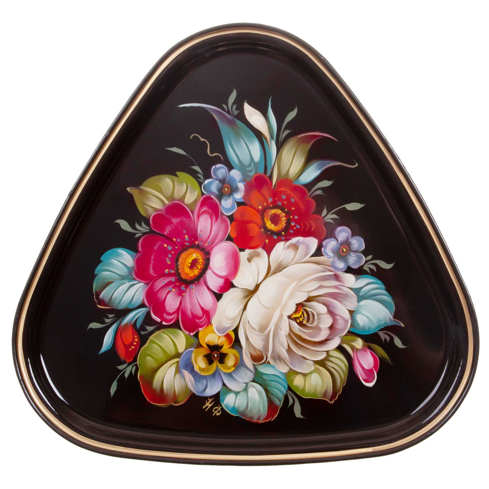 Жостовский поднос декоративный, размер 29х29 см (A8), металлический