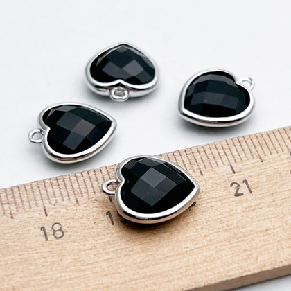 Подвеска Сердце, тонированный халцедон, цвет серебро (родий), размер около 14*13 мм, цена за 1 шт