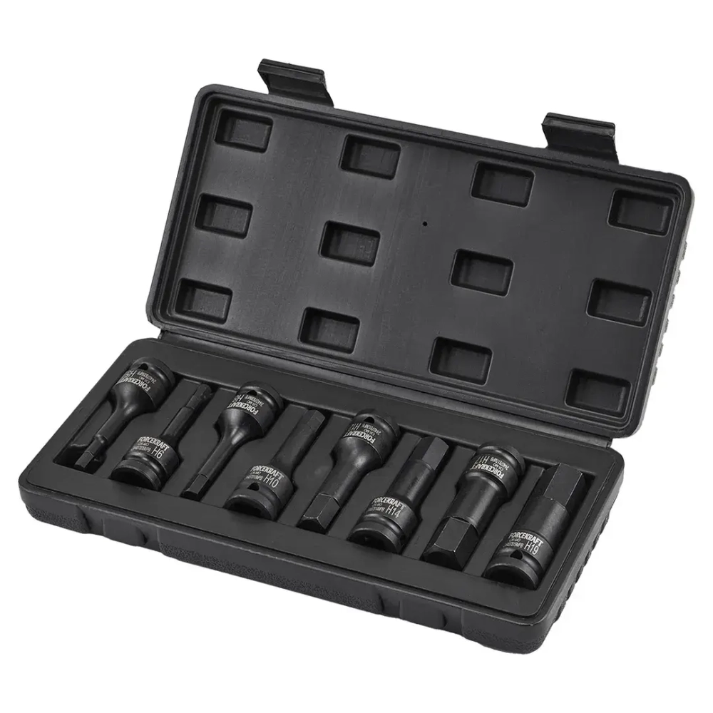 Набор головок-бит 6-гранных ударных 8пр.,1/2''(H5, H6, H8, H10, H12, H14, H17, H19), в кейсе FORCEKRAFT FK-4087MPB