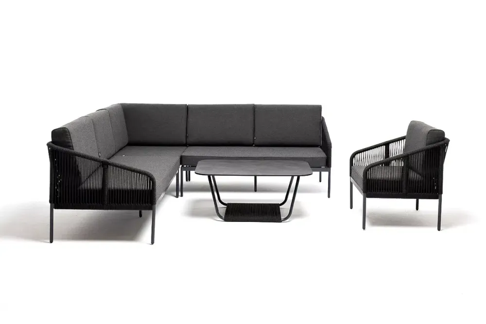 "Канны" модульная угловая лаунж-зона из роупа (веревки), цвет темно-серый