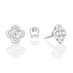 Серьги-пусеты «Клевер» из белого золота с фианитами