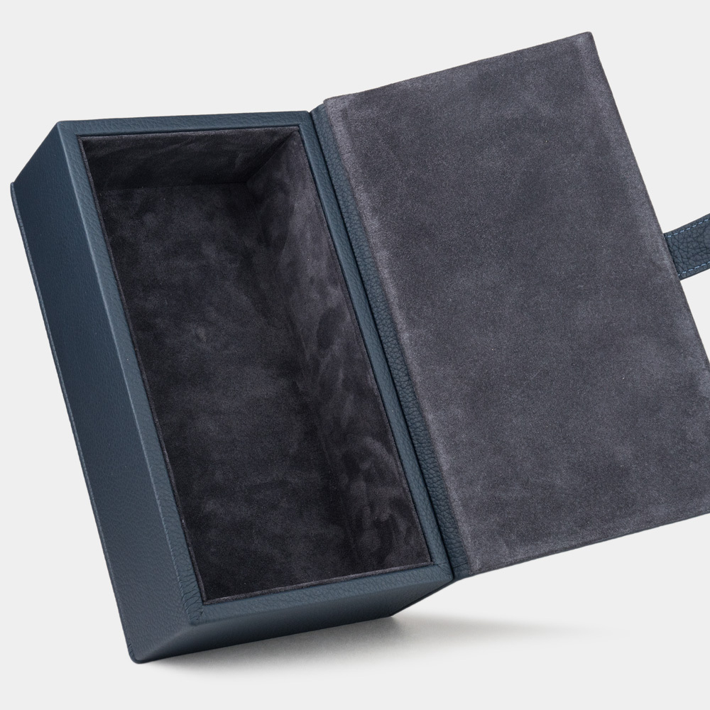 Кофр для хранения Grand из натуральной кожи теленка, синего цвета