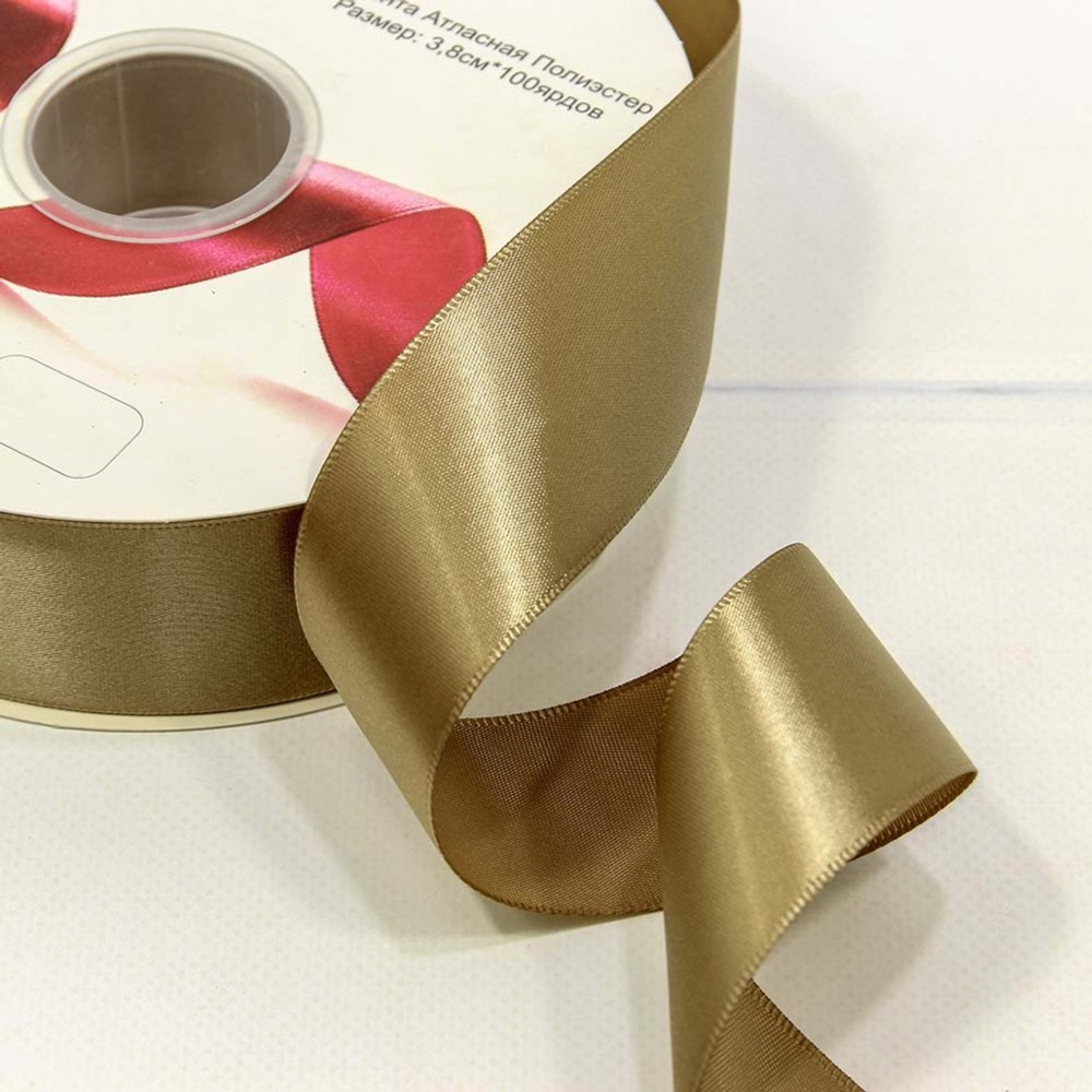 Лента Атласная 3,8см х 110м Полиэстер класс А (Хаки)