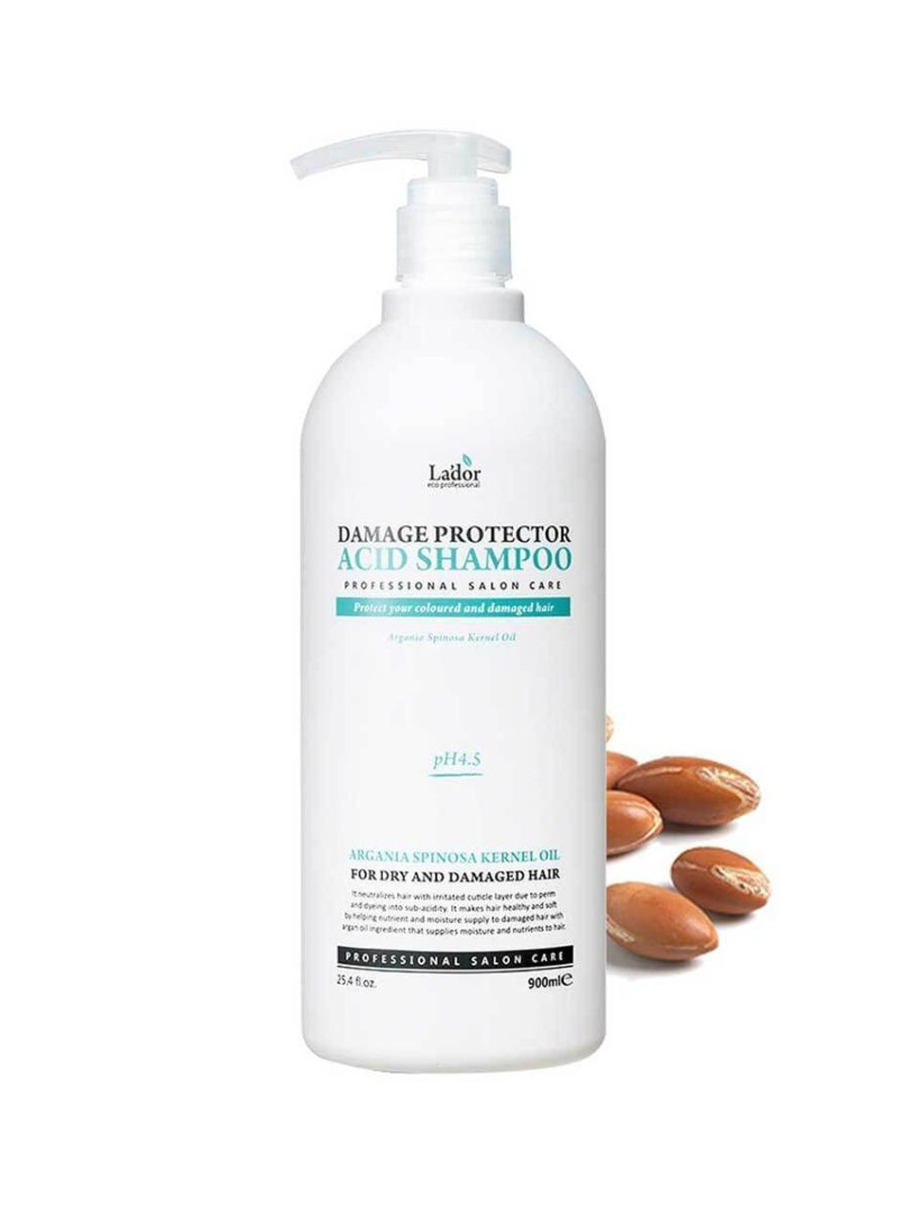 Шампунь для окрашенных и поврежденных волос с аргановым маслом Lador Damaged Protector Acid Shampoo, 900 мл.