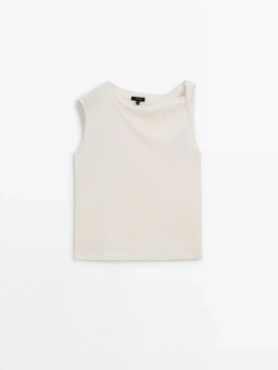 Massimo Dutti Хлопковый топ с драпировкой на плечах, белый