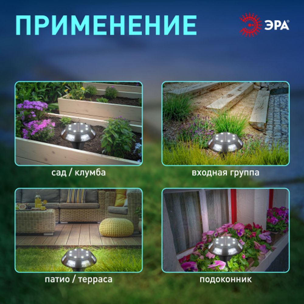 Светильник уличный ЭРА ERAST024-01 на солнечной батарее подсветка Таблетка сталь пластик d 11 см | Садовые декоративные светильники