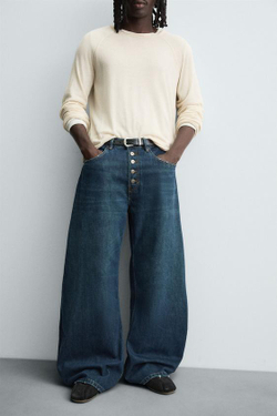 ZARA ДЖИНСЫ BALLOON FIT, МОРСКОЙ ТЕМНО-СИНИЙ