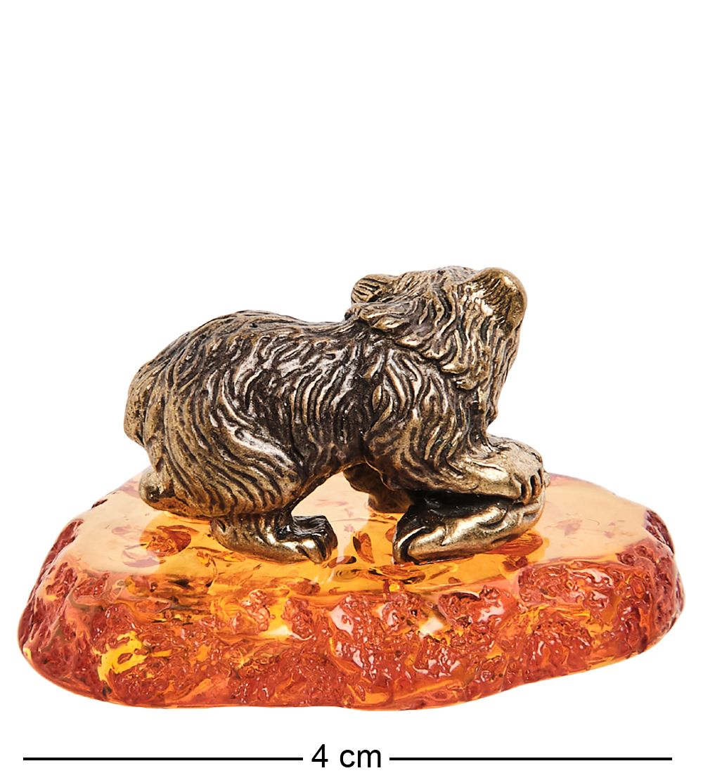 Народные промыслы AM-1598 Фигурка «Медведь с рыбой» (латунь, янтарь)