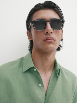 Massimo Dutti 100% льняная приталенная рубашка,  яблочно-зеленый