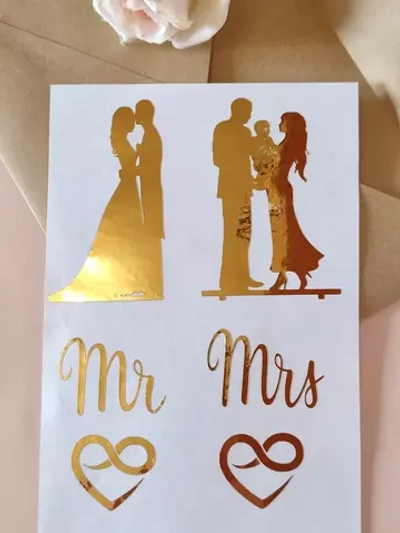 Наклейки свадебные зеркальное золото на бокалы и бутылки.